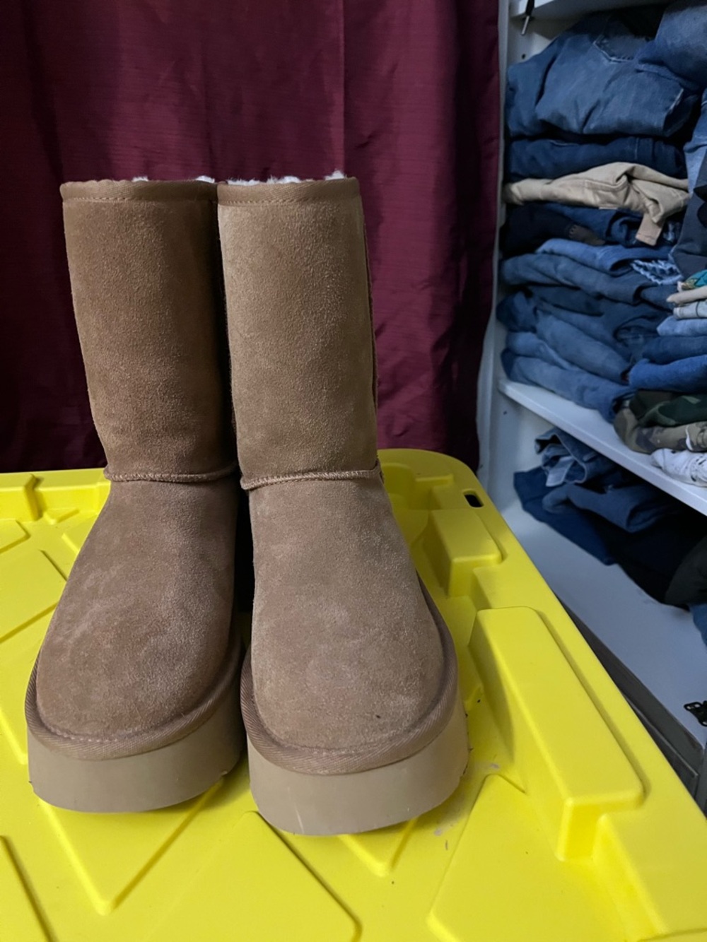 UGG Chestnut Suede Platform Mid-Calf Boots